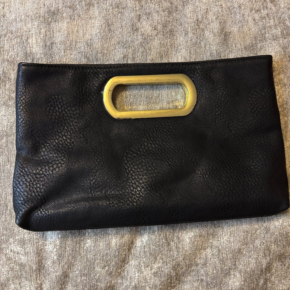 Charming Charlie Black Faux Leather Clutch - Handbag Excellent Condition